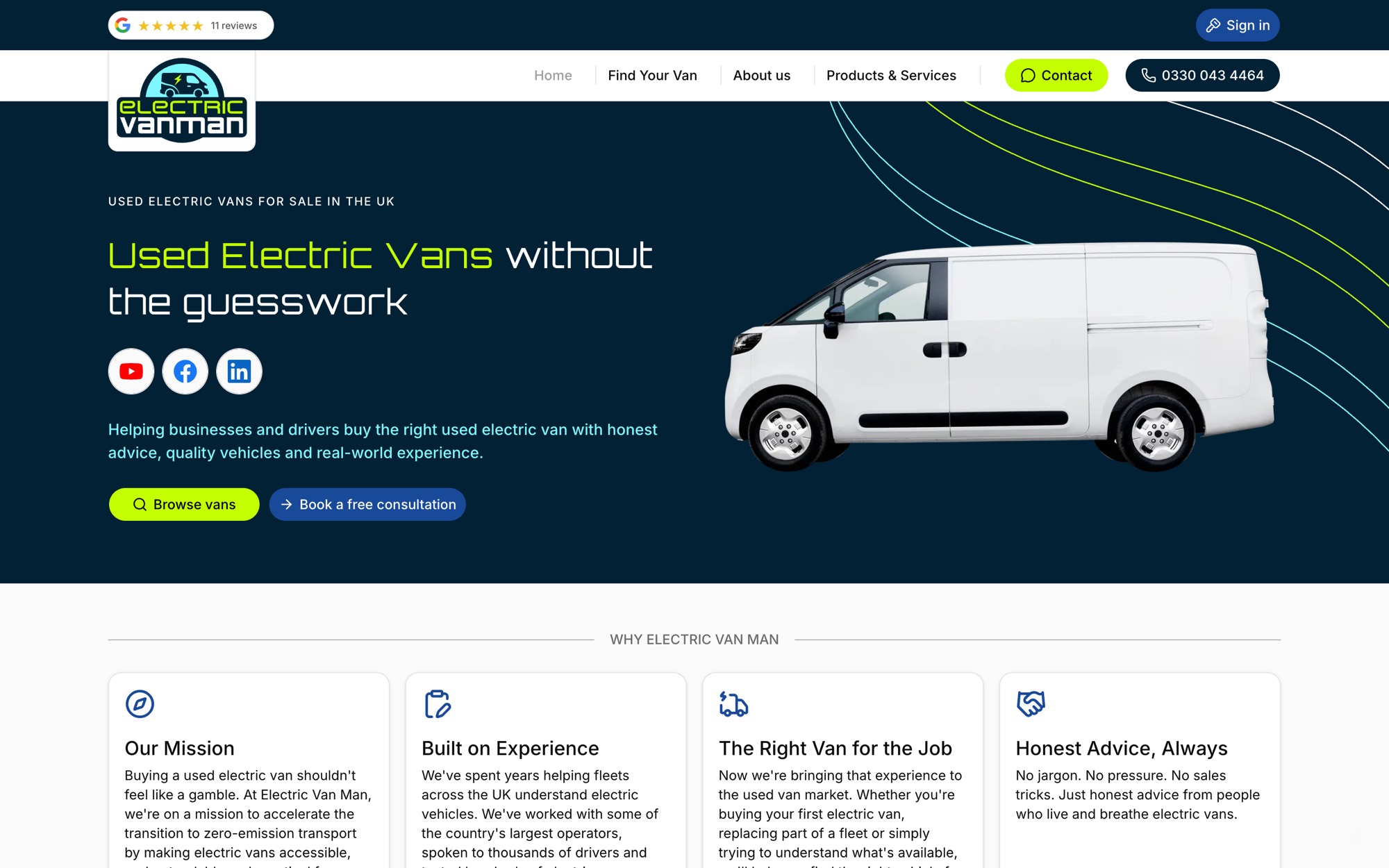 Electric Van Man website on desktop