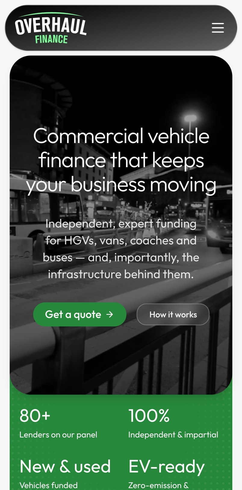 Overhaul Finance website on mobile